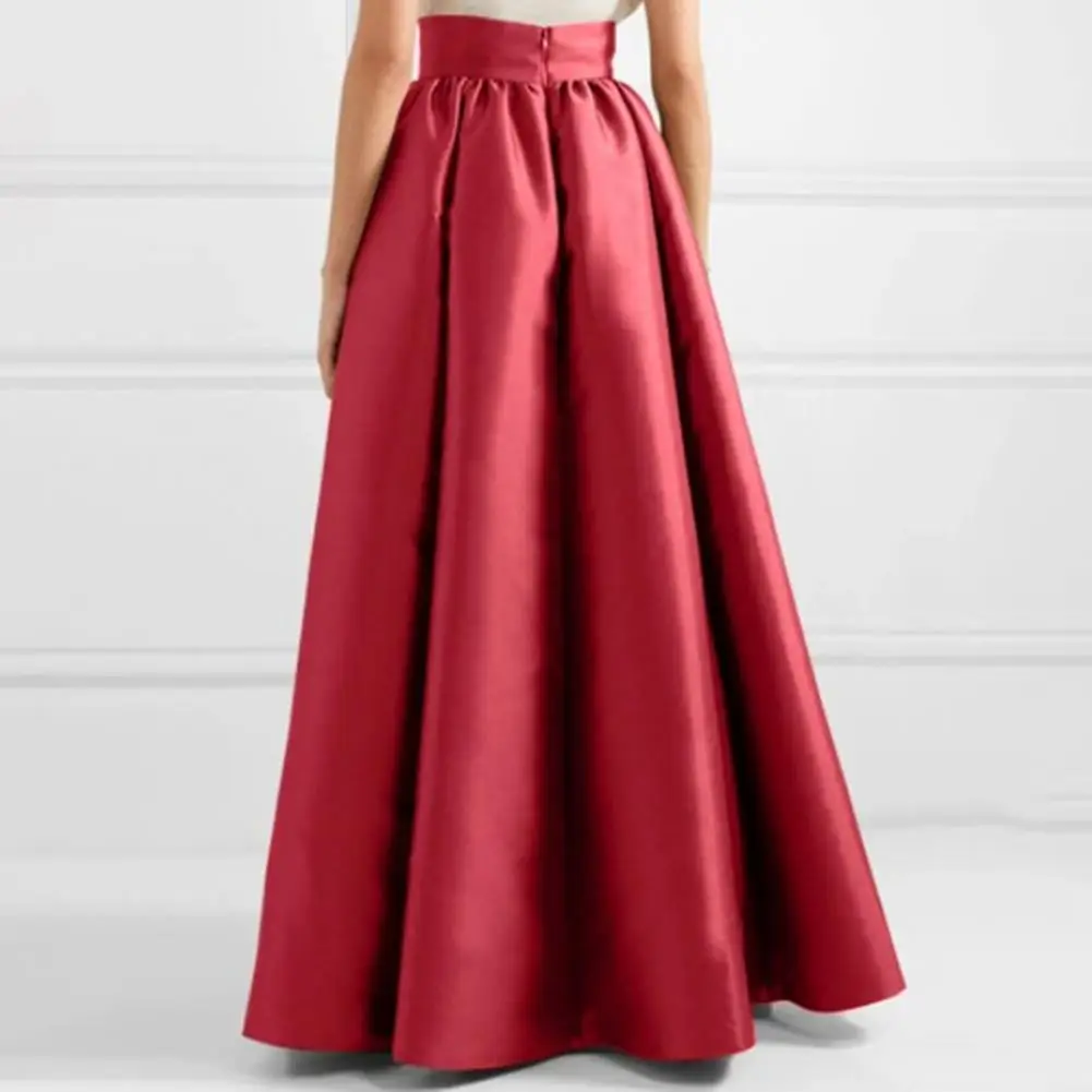 

Women High Waist Skirt Elegant Vintage Satin Maxi Skirt with High Waist Pockets for Women A-line Floor Length Solid Color