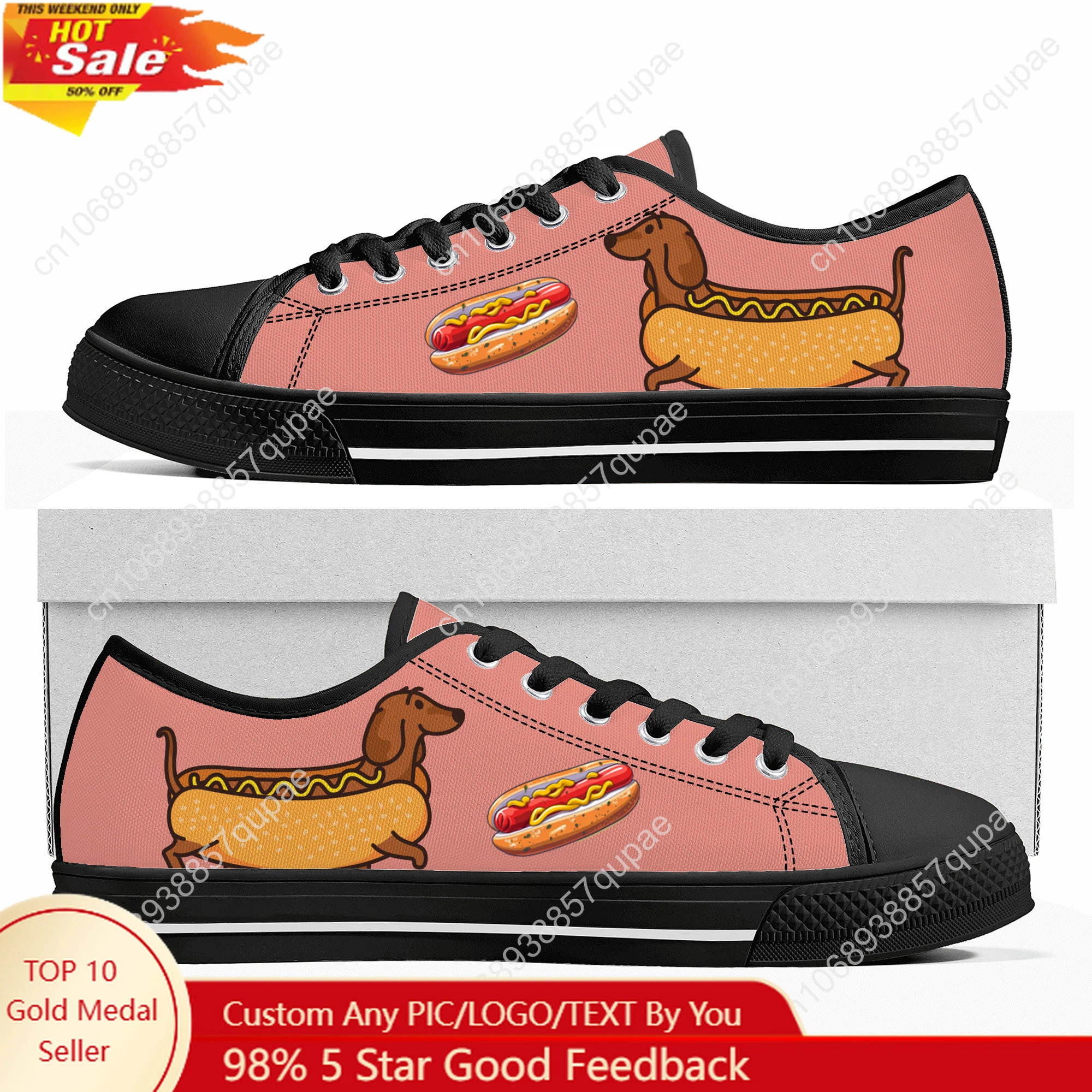 

Cute Cartoon Sausage Dog Low Top Lightweight Sneakers Men Womens Teenager High quality Canvas Sneaker Hiking Travel Casual Shoes