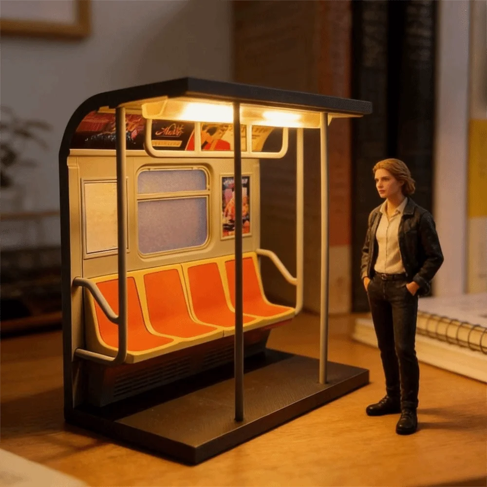 Retro Subway Train Lamp Mini Vintage New York City Model Warm LED Light Ambient Lighting Aesthetic Desk Decor