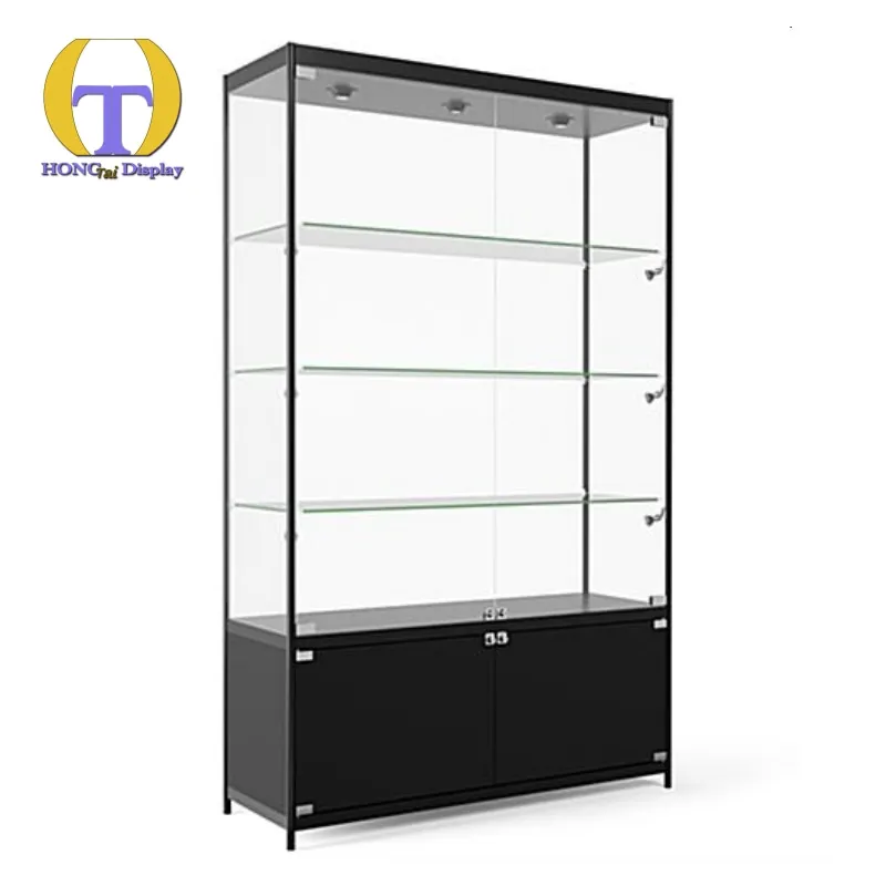 Custom.Freestanding Glass Showcase Display Storage Cabinet at Bottom With Spot&Down Light Glass Display Counter for Display Anti