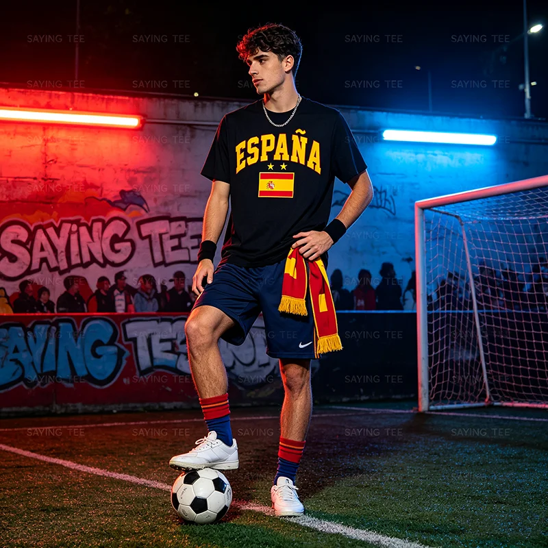 Retro Spanische Flagge Spanien Shirt Vintage España Jungen & Mädchen T-Shirt Y2k 2 Sterne Fußball Champions Espana Fußballmannschaft Spruch-T-Shirt – Detail 5
