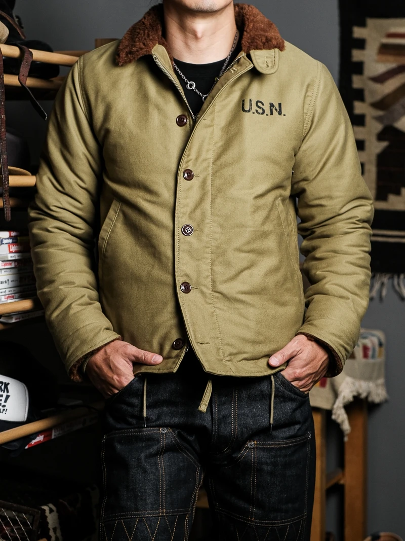 

N De Jaet Смешанная шерсть Альпака без одинга Второе поколение Ретро Темно-синий джет USN Repliion Thiened Спецодежда Faion U...