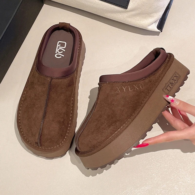 

Женские замшевые мюли на платформе, модные повседневные туфли без задника, весна 2026, уютные шлепанцы, новый тренд, обувь для женщин