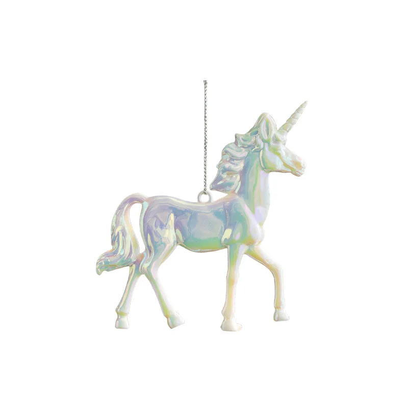 زينة شجرة عيد الميلاد الجديدة، زينة معلقة على شكل ملاك غزال أبيض، إكسسوارات لامعة ملونة لعيد الميلاد