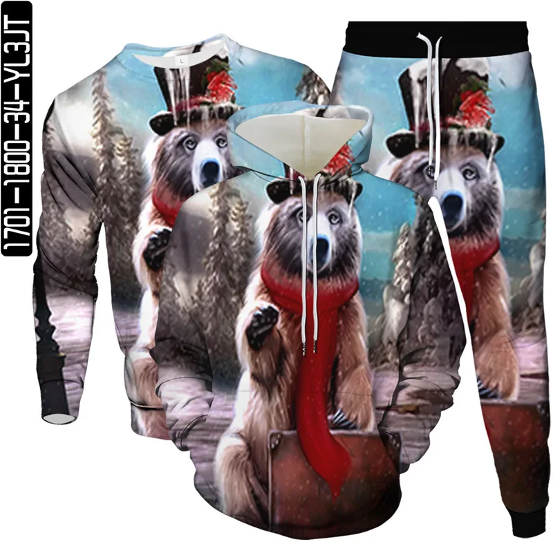 

Strong Polar Bear Print Men Animal Tracksuit Hoodies Sweatshirt Jogging Pants 3 Piece Set Clothing Women Outdoor Casual Suit 6XL