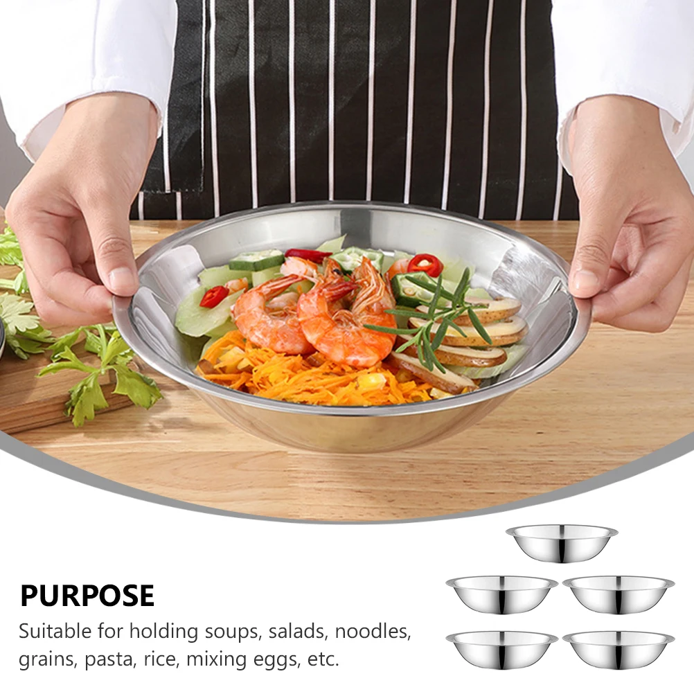 

5 Pcs Thickened Soup Basin Bowls Stainless Steel Small Tools Storage Rice Silver Multifunctional for Kitchen
