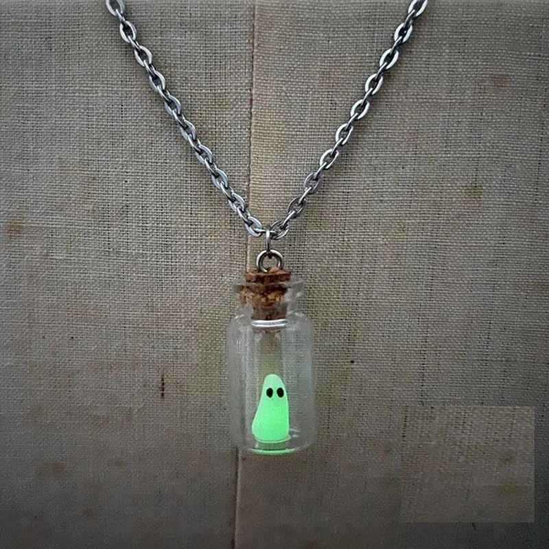 Ghost Necklace,The Adopt A Ghost Necklace,Glow-In-The-Dark Halloween Necklace,Tiny Ghost In A Bottle Pendant Necklace