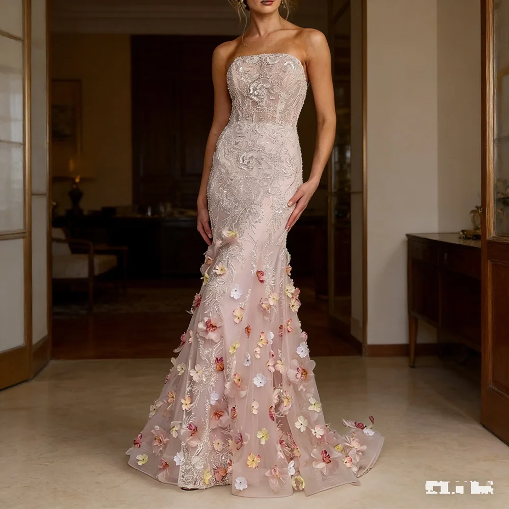 

Customized Luxury Beads Evening Dresses for Special Occasions Strapless Floor-Length Mermaid Women Gala Prom Party Gowns 2026