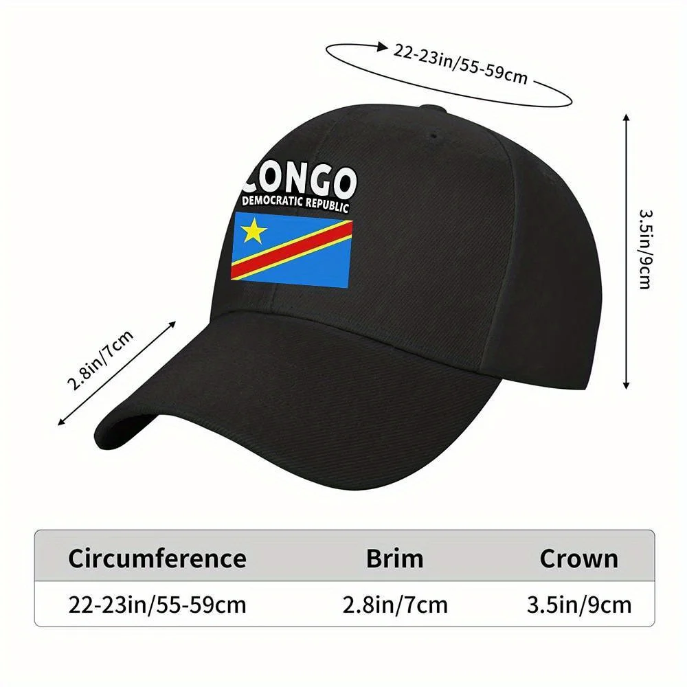 1pc Congo Democratic Republic Flag & Text Print Lightweight Adjustable Snapback Cap - Congo DRC National Emblem, Casual Solid Co