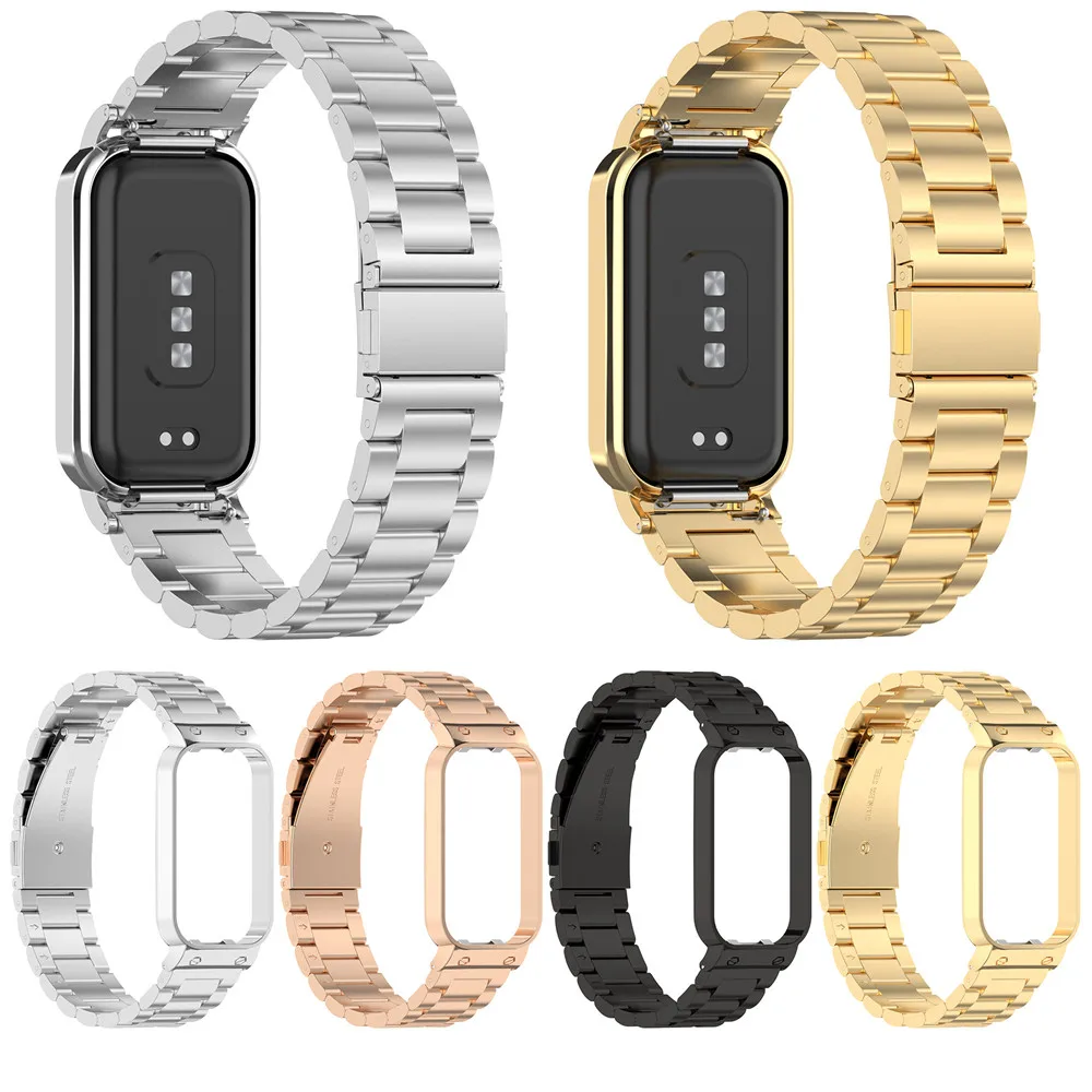 

3-Head Stainless Steel Watchband For Xiaomi smart Band 8 Active Strap Watch Band Replacement