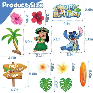 Disney Lilo và Stitch Hawaii Cake Toppers, đồ dùng bữa tiệc sinh nhật mùa hè, trang trí bàn hoa Aloha, nam và nữ 6 Bán hàng chính Alohas - №2