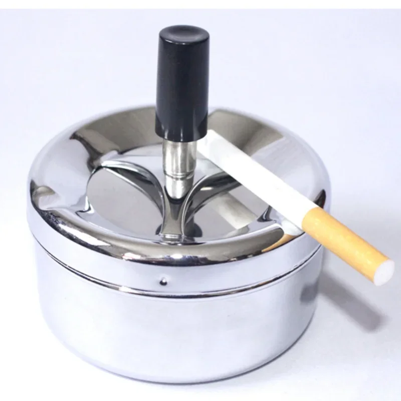 Portable Round Spinning Ashtray Cigarette Ash Stainless Steel Ashtray Housewares Spinning with Cover WF1015