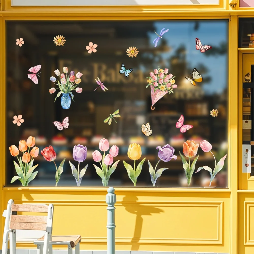 Spring Tulip Static Cling Decals Made of PVC for Glass Mirrors Glass Doors and Smooth Non Porous Interior Surfaces