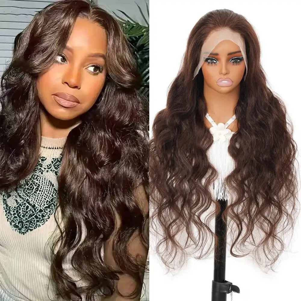 

Шоколадно-коричневый парик спереди, человеческие волосы, предварительно выщипанные, 13x4 Hd, кружевные, объемные волны, фронтальные парики, человеческие волосы 4 # Мягкие парики коричневого цвета