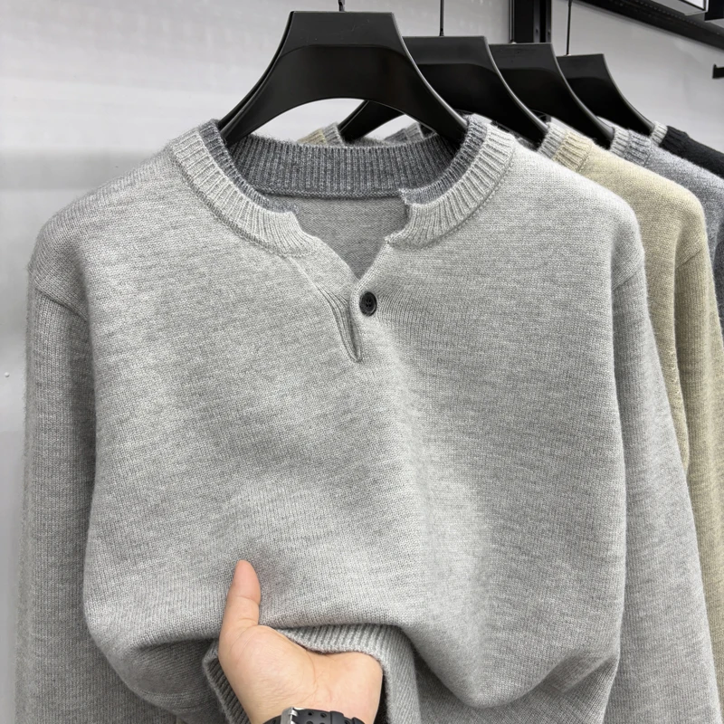 

Мужской зимний новый шерстяной свитер, повседневный базовый вязаный свитер, теплый внутренний слой, модный свитер с V-образным вырезом, мужская одежда