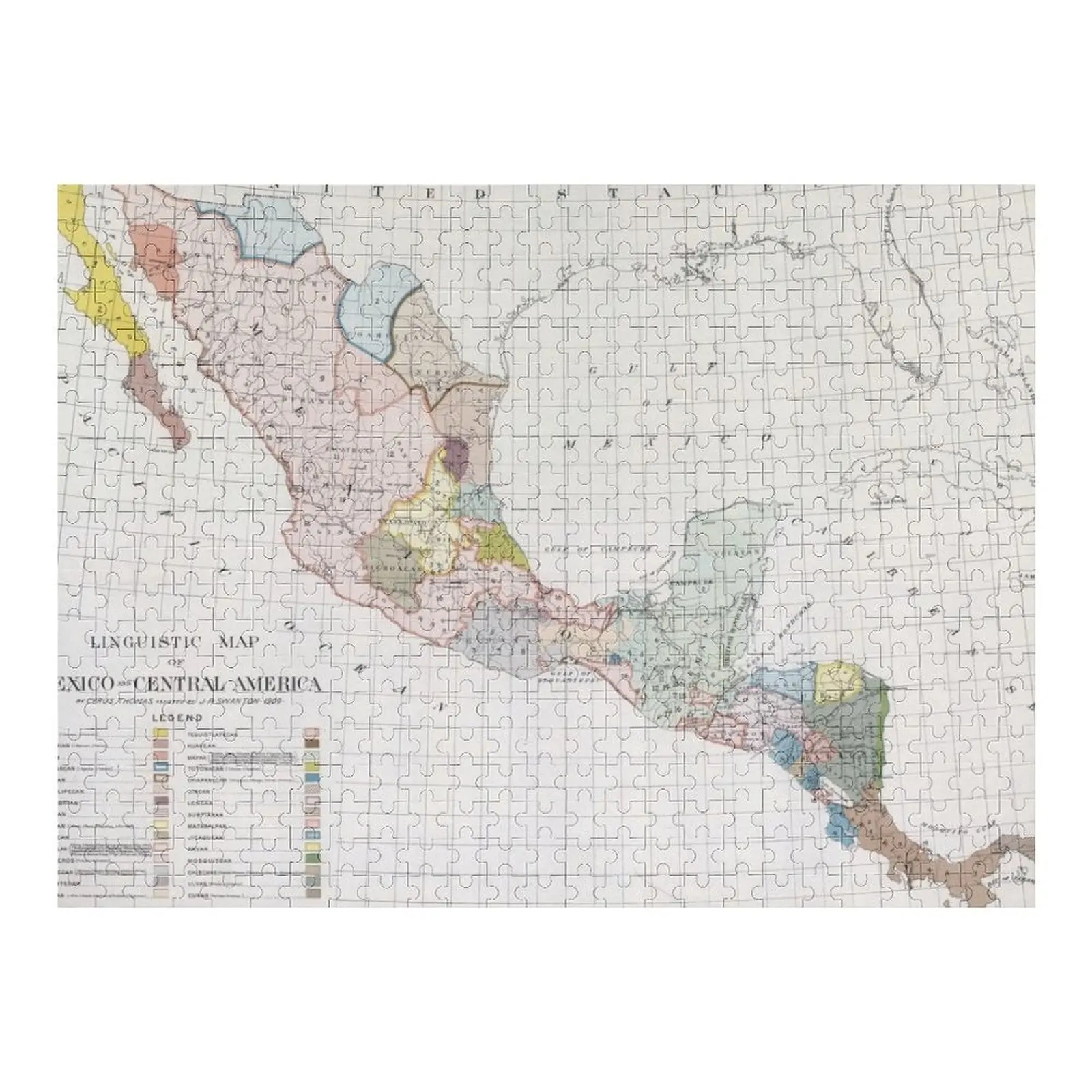 Mappa linguistica vintage dell'America centrale (1909) Puzzle giocattolo per bambini boschi per adulti Puzzle personalizzato