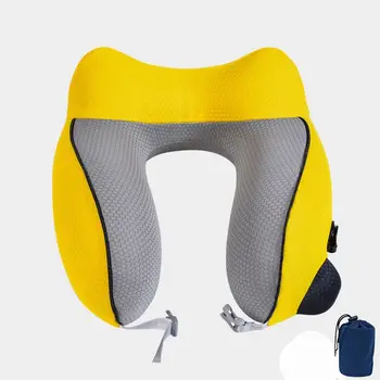 U-shaped Travel Neck Pillow New Elastic Fabric Neck Support Cushion Airplane Pillow Foldable Press Type Inflatable Pillow