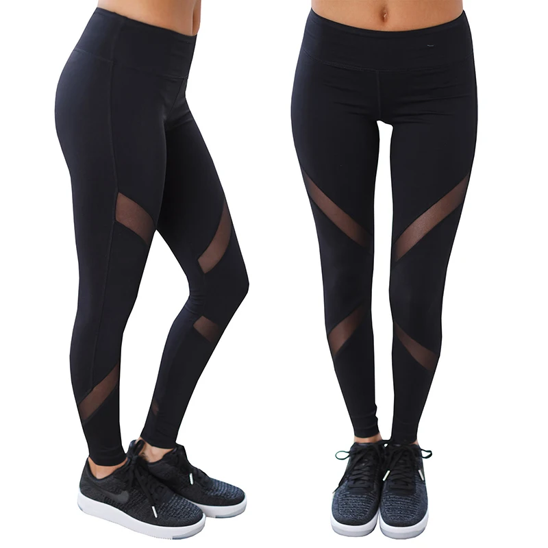 Womens Mesh Yoga Pants Black High Waist Elastic Running Fitness Leggings Sport Pants Tights Gym Leggings Women Leggins 2024 New