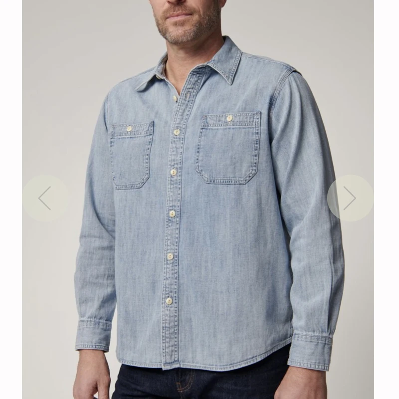 

American Sle Pure Cotton Denim irt Men's Waed Vintage Premium Western Cowboy Long Sve arp Collar Stand Fit