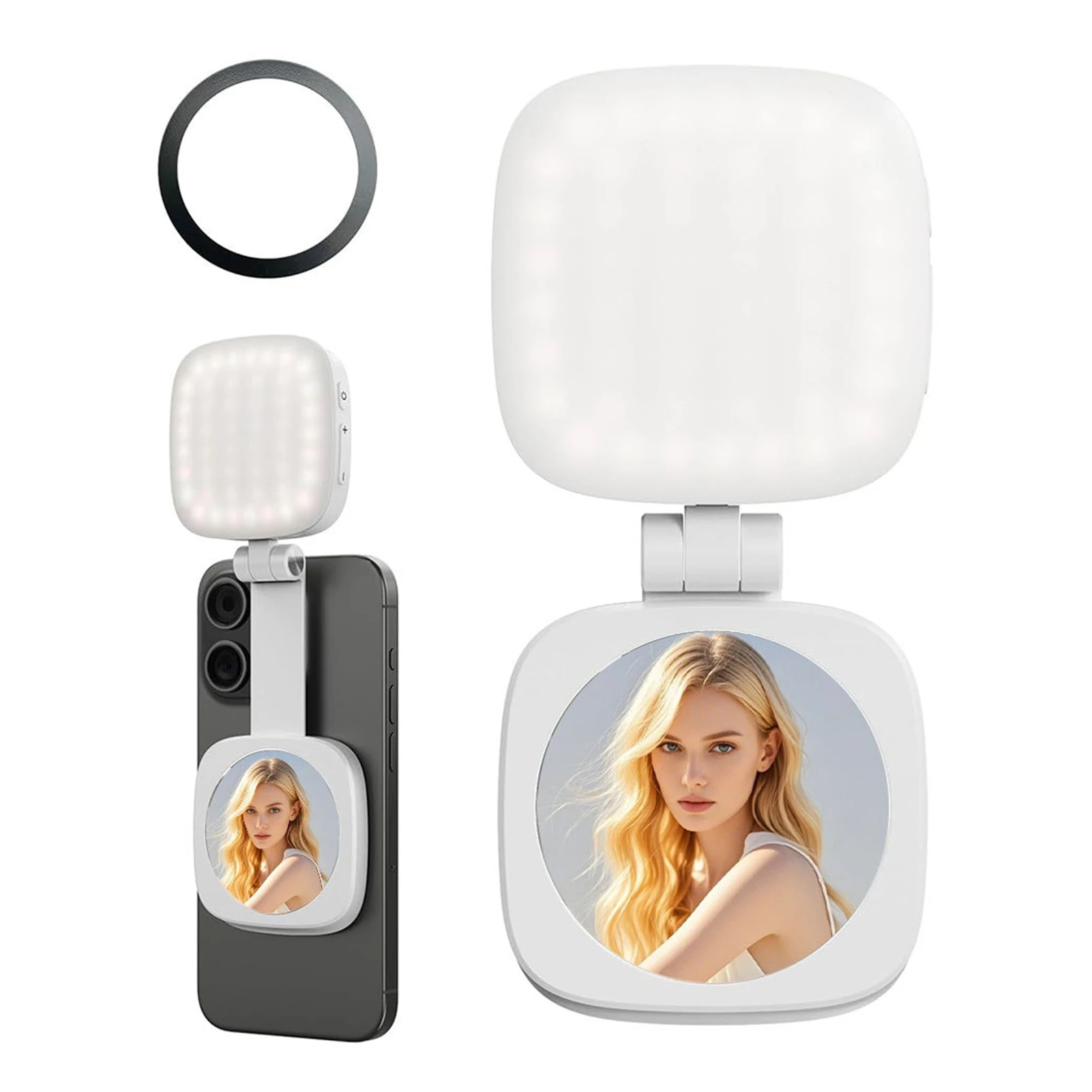 Phone Fill Light With Mirror Wireless Rechargeable Rings Light For Live