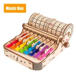 URY 3D Wooden Piano Hand Crank Xylophone Percussion Musical Instruments DIY Toy Rhythm Device Model for Children Christams Gift