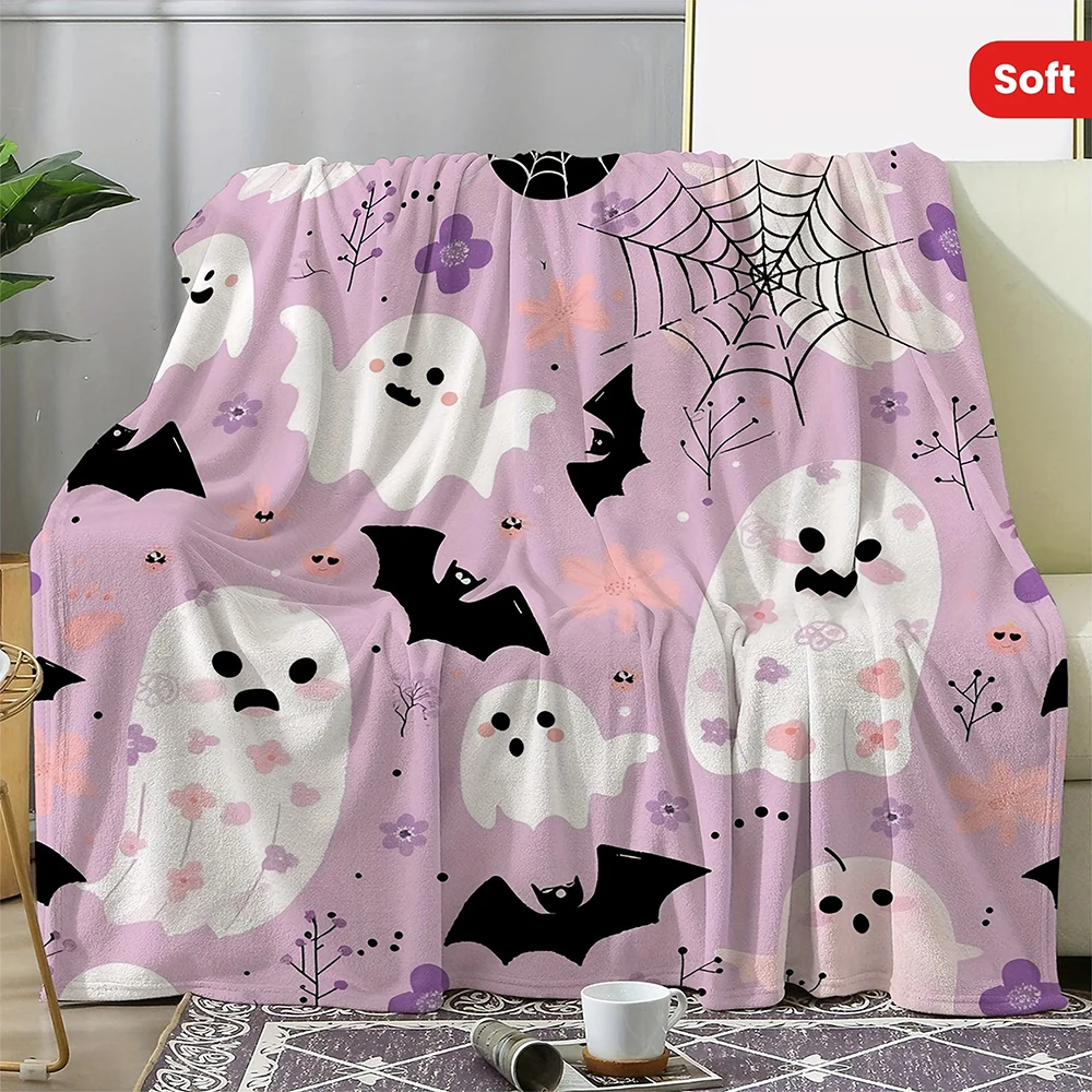 

1pc Soft Halloween Blanket with Ghosts & Bats , Flannel blanket, Halloween gift blanket.