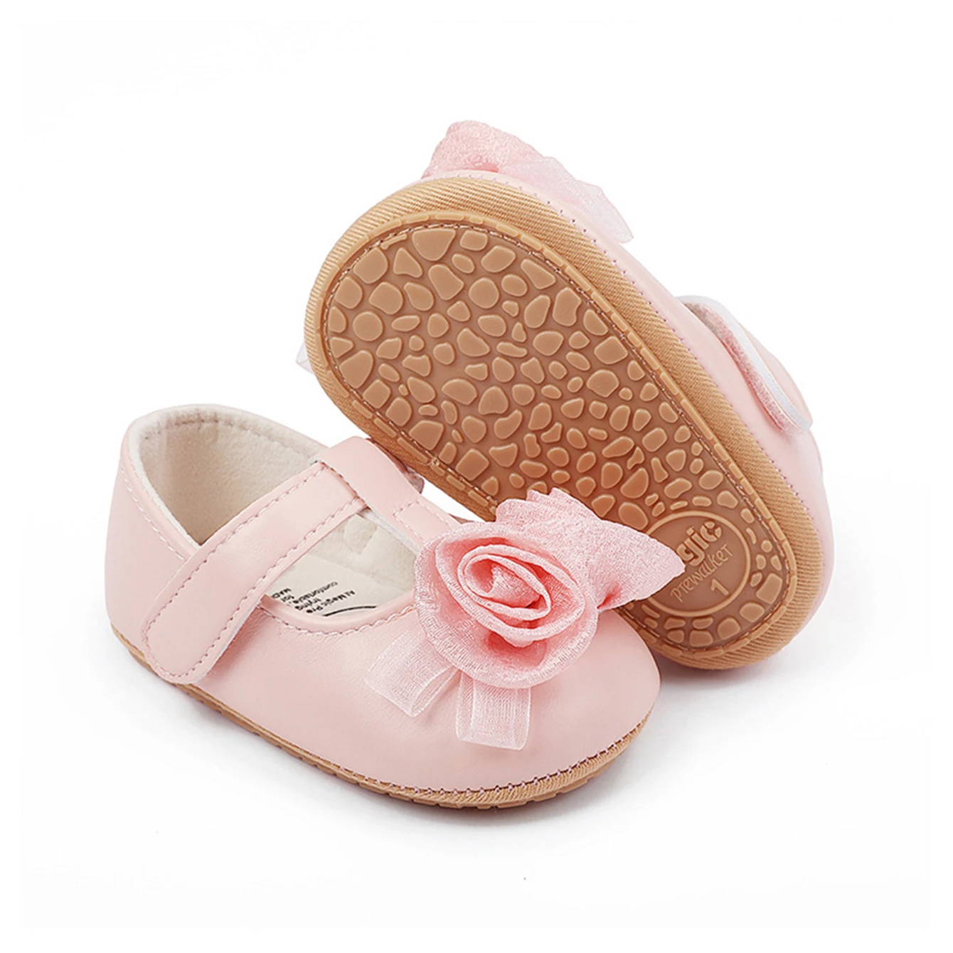 Baby Meisje Prinses Platte Schoenen Pu Lederen Ondiepe Mond Bloem Baby Antislip Peuter Schoenen Rubberen Bodem Baby Schoenen