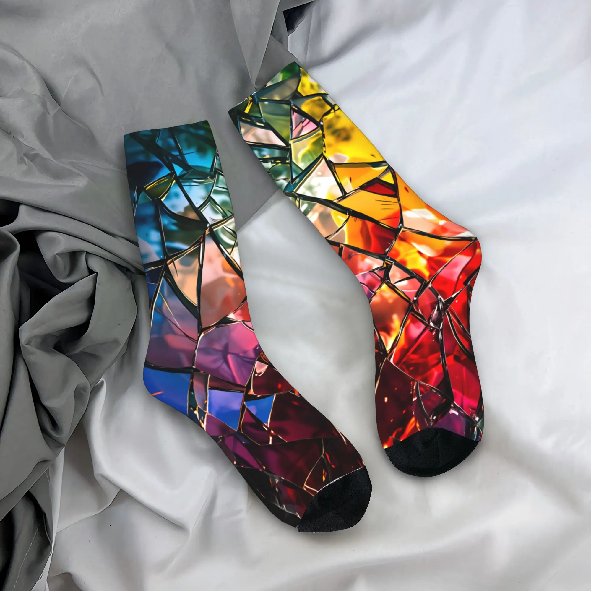 

Rainbow Gradient Glass Art Stockings Men Socks High Quality Leisure Socks Winter Running Anti Skid Design Socks Gift Idea