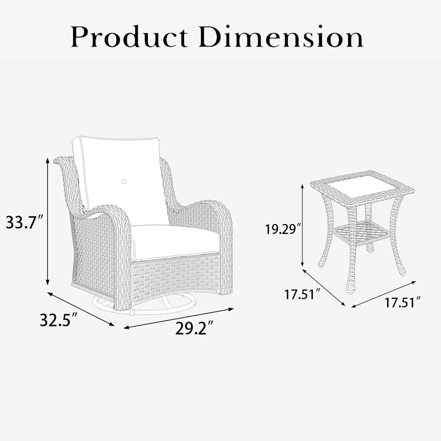 3-Piece Outdoor Rattan Wicker Swivel Rocker Patio Furniture Set with Glider Chairs & Coffee Table, Customized