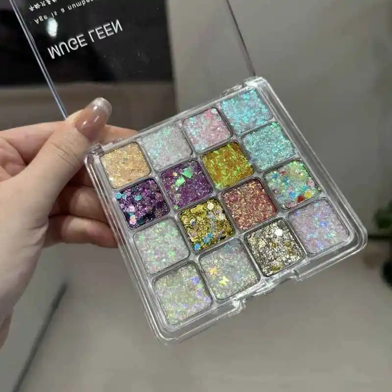 Palette di ombretti scintillanti a 16 colori, paillettes esagonali, glitter, zucca/viola/ciliegia/blu/oro, trucco per spettacoli di feste per ragazza