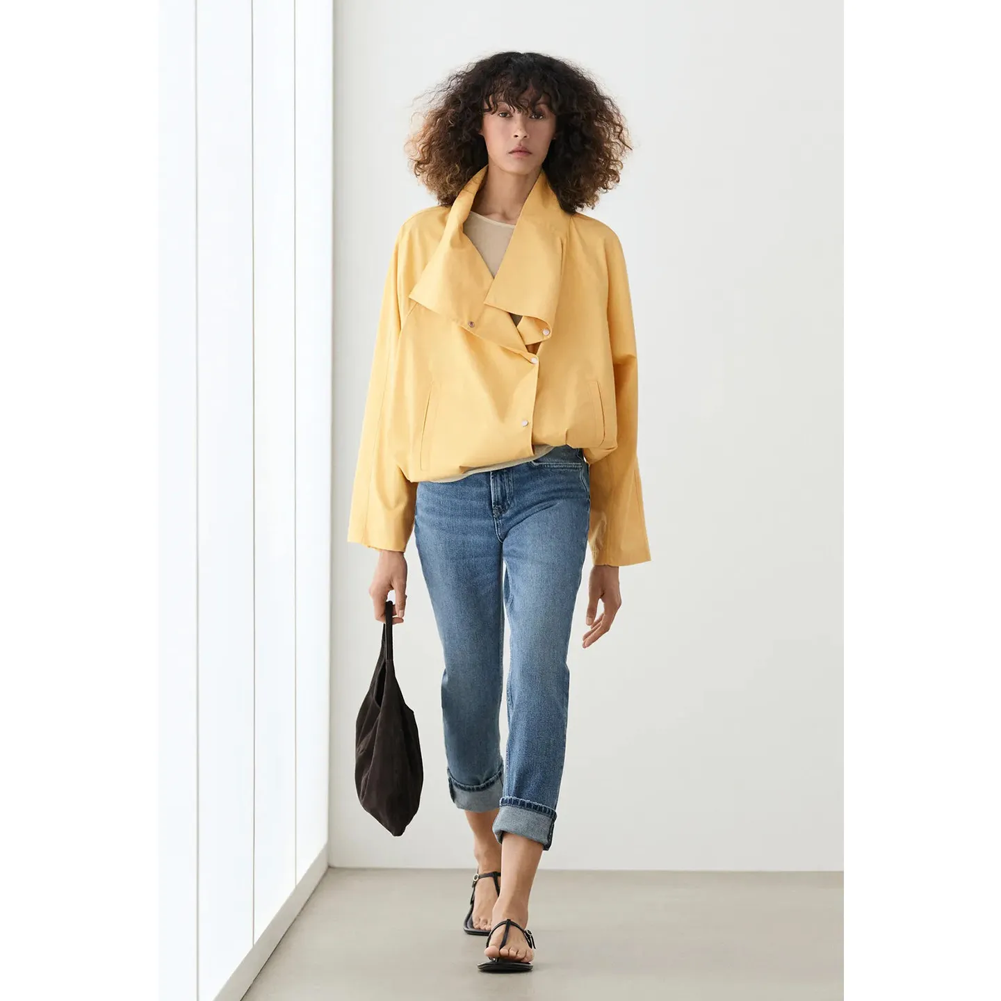 Spring Summer New Style Women's Simple High Collar Long Sleeve Side Buttoned Pilot Jacket Coat Polyester Fiber Short Length