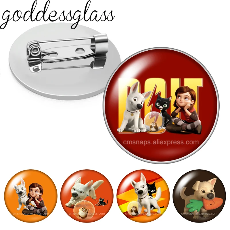 Disney Bolt Cute Dog Penny Photo Glass cabochon Brooch pinback button Bag Clothes Denim Jeans Lapel Pin Badge Jewelry