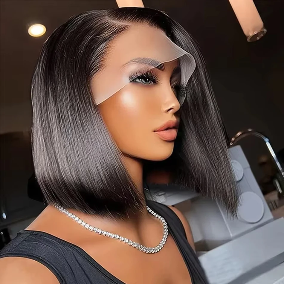 

Straight 13x4 Transparent Lace Frontal Bob Wig 100% Human Hair Wigs Brazilian Remy Bone Straight Short Bob Wig For Women 14 Inch