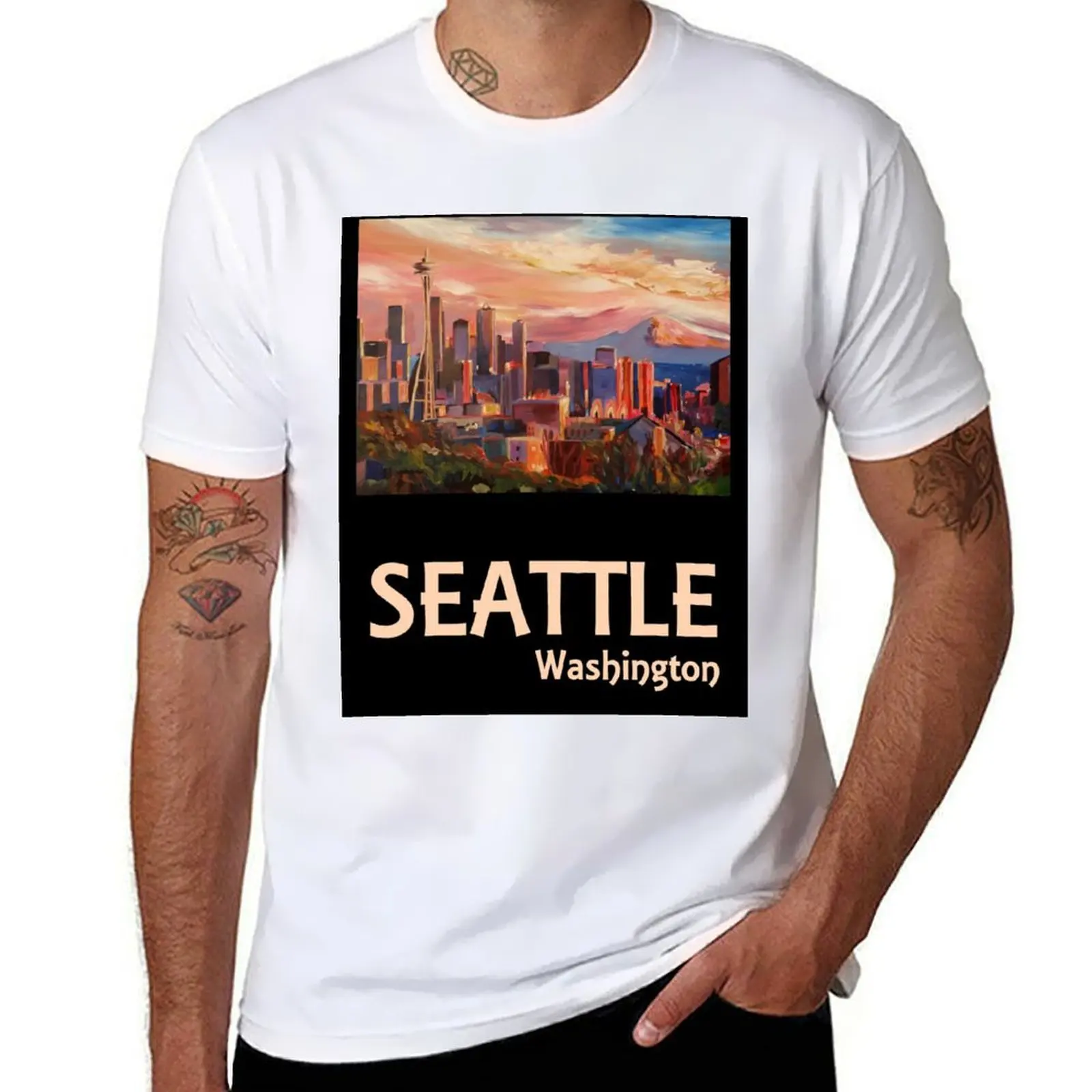 

Seattle Washington Retro Travel Poster T-Shirt t shirt man plain mens graphic t shirts T-Shirt