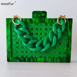 Brand Luxury Women Pearl Green Rattan Knitting acrilico Box pochette borsa Mini Summer Travel Evening Bag Chic Cute Party Handbag