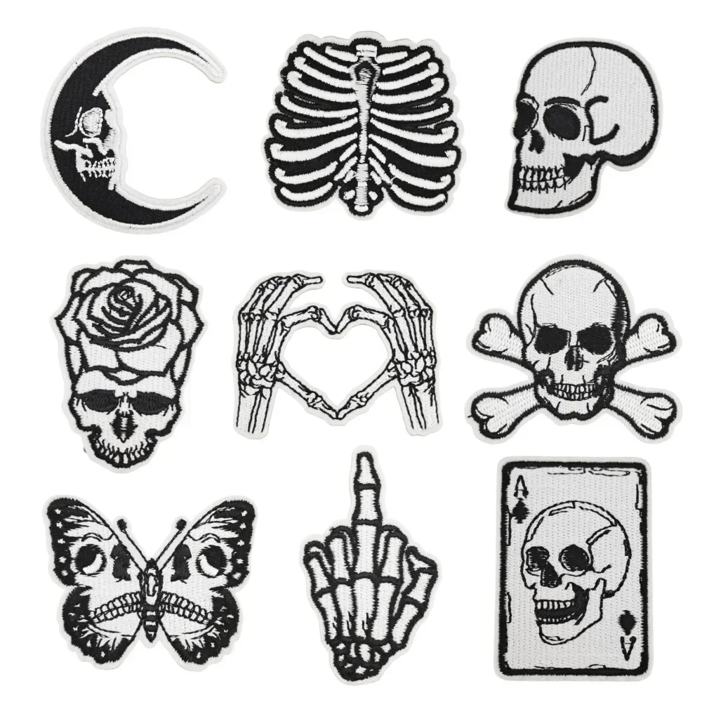 Halloween Embroidery Patches DIY Cartoon Skeleton Skull Holiday Iron on Patches for Clothing Chest Badges Hat Accessories