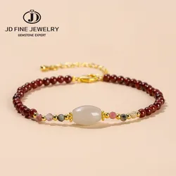 JD 5A Quality Natural Red Garnet Bead Lucky Jade Beaded Bracelet Women Luxury Thin Adjustable Chain Bangles Female Jewelry Gifts