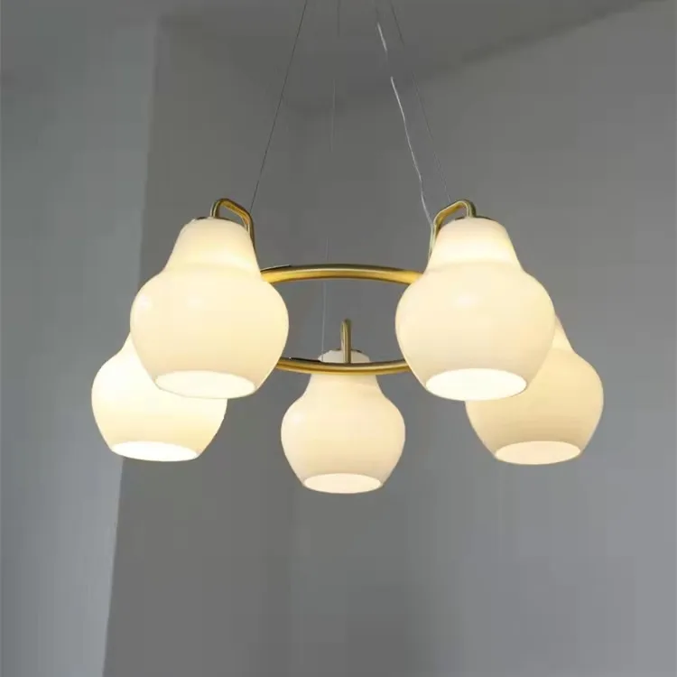 

Medieval classic brass living room simple retro milk glass living room light dining chandelier