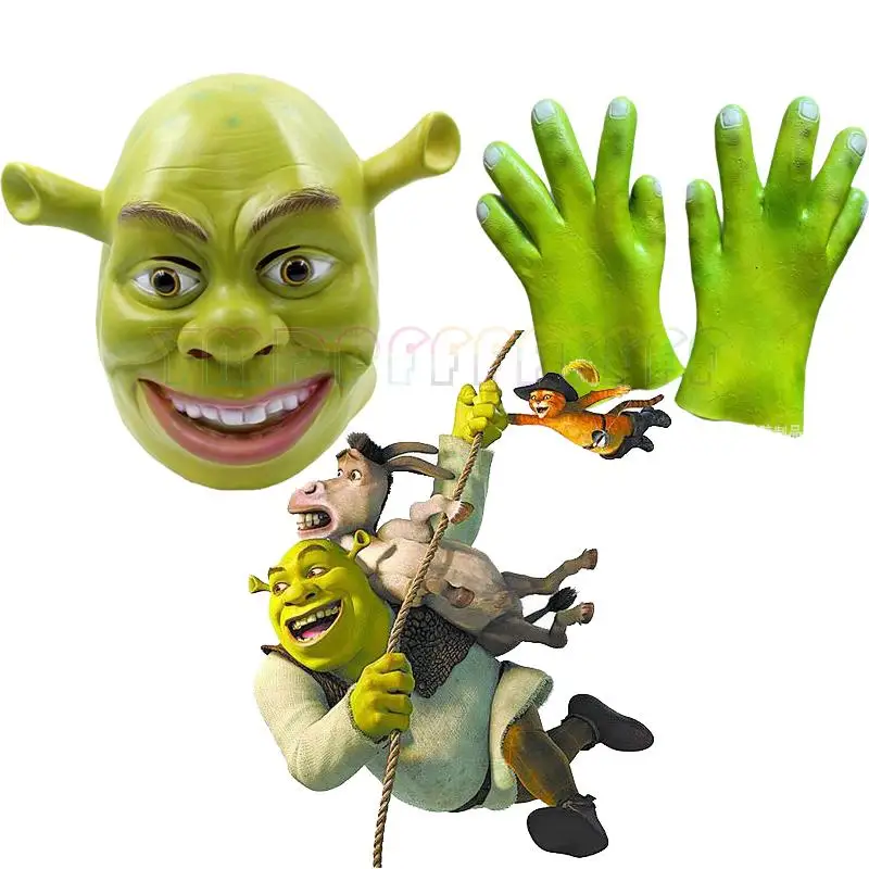 Máscara de Látex de Shrek Verde de Anime, Guantes, Ropa, Disfraz de Animal para Adultos, Festival, Halloween, Pascua, Fiesta, Baile de Fantasía