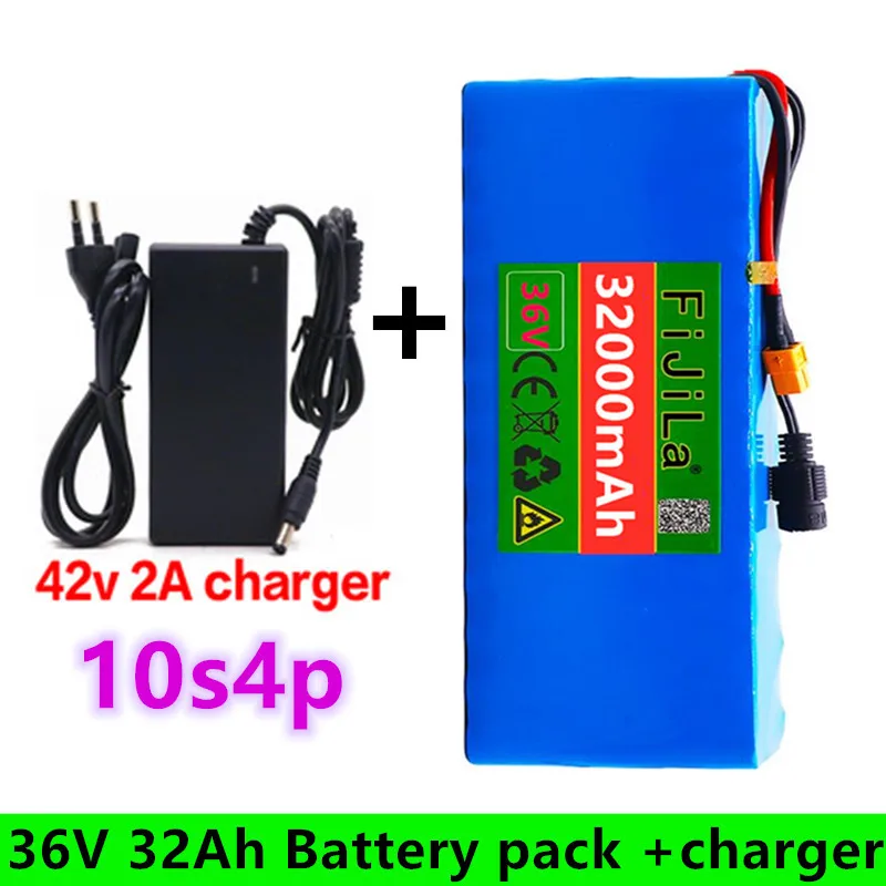 

36V 10S4P 32Ah Battery Pack 500W High Power Battery 42V 32000mAh Ebike Electric Bicycle BMS 42v Battery with Xt60 Plug+charger