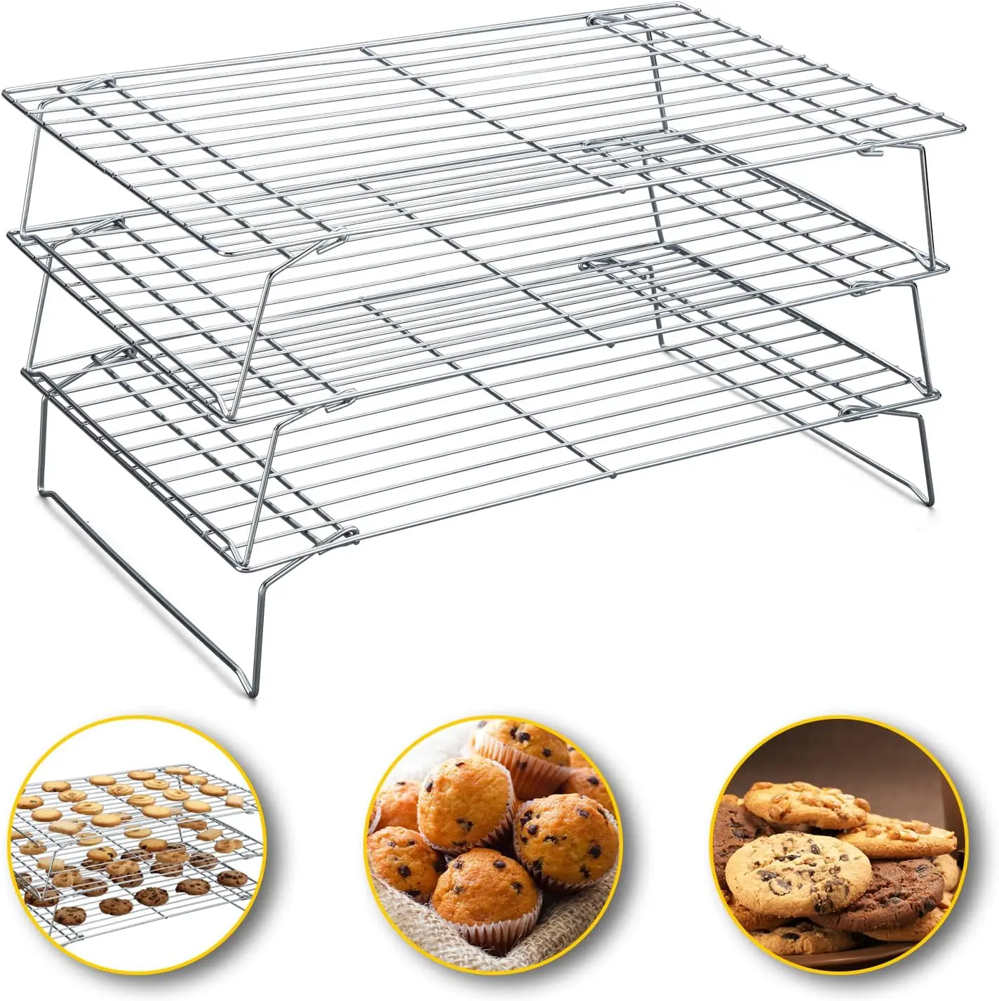 3-Tier Stackable Cooling Racks, Stainless Steel Baking Rack Set for Oven and Dishwasher Safe