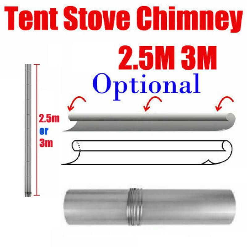 Portable Stainless Steel Chimney Pipe with Metal Roll Chimney for Camping Tent Stove DIY Pipe Stove Accessories