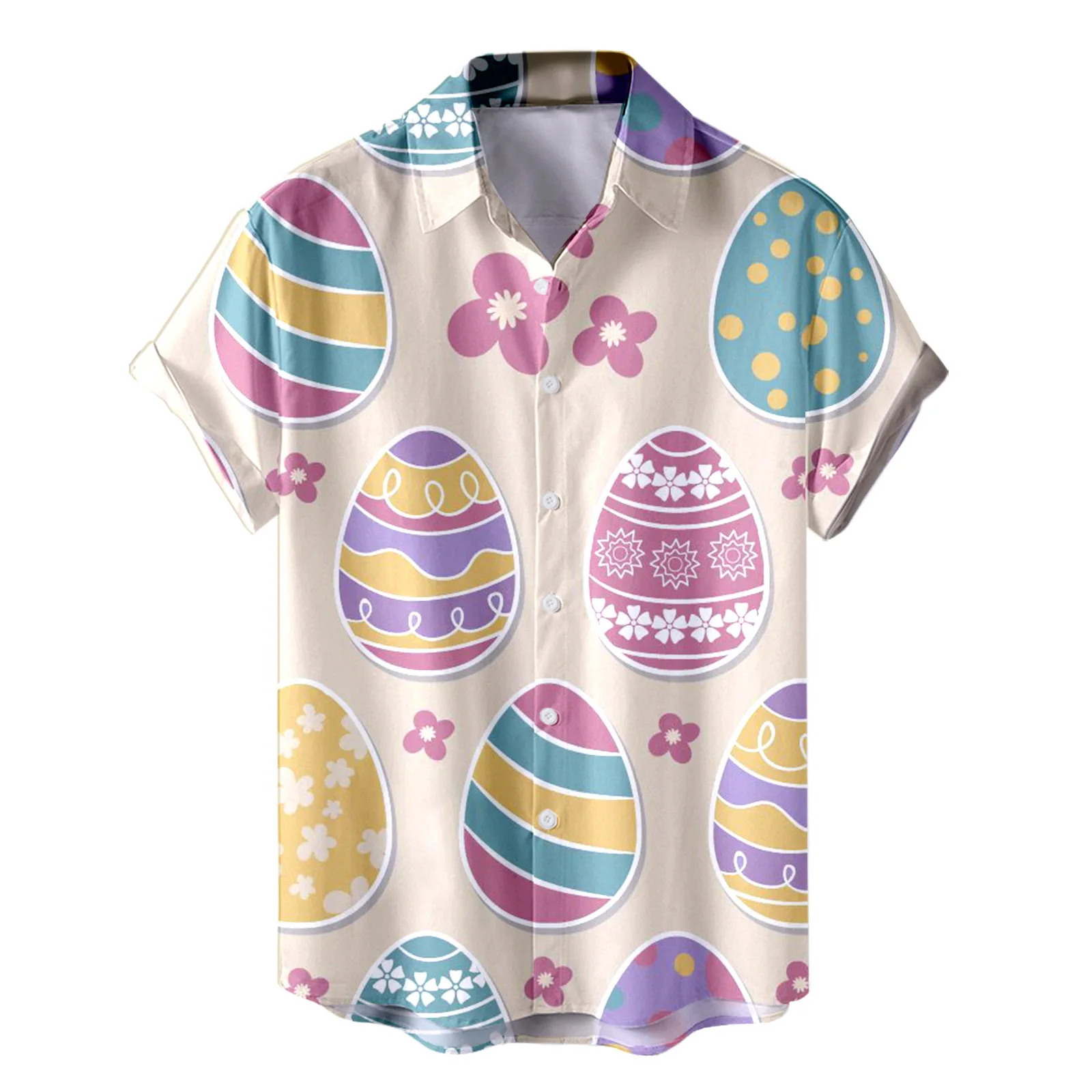 Easter T-Shirts for Men Women Cap Sleeve Printed Bunny Egg Print Graphic Button Up Top Casual Summer Fashion Daily Clothes