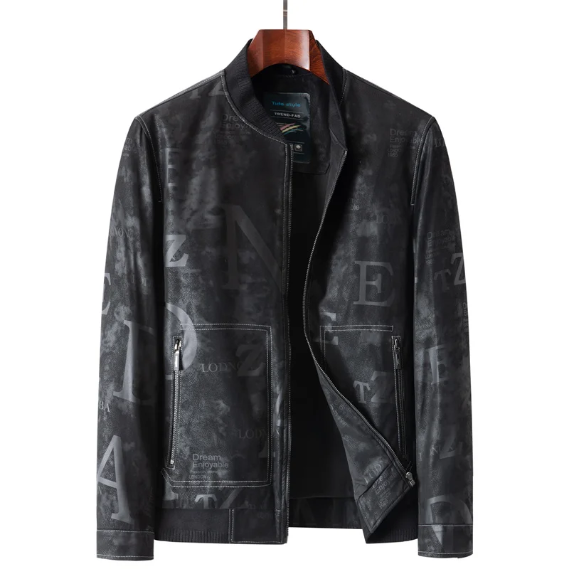 High Quality Men's Printed Motorcycle Rider Racing Leather Jacket Classic Motorcycle Jacket Aviator Motorcycle Autumn Outerwear