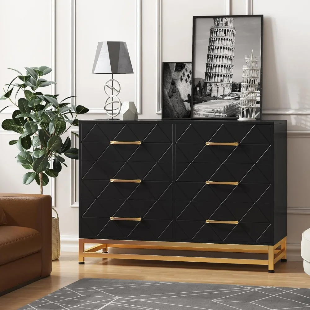 39.37-inch wide black modern wood dresser with 6 drawers for bedroom, nursery, living room and hallway dressers