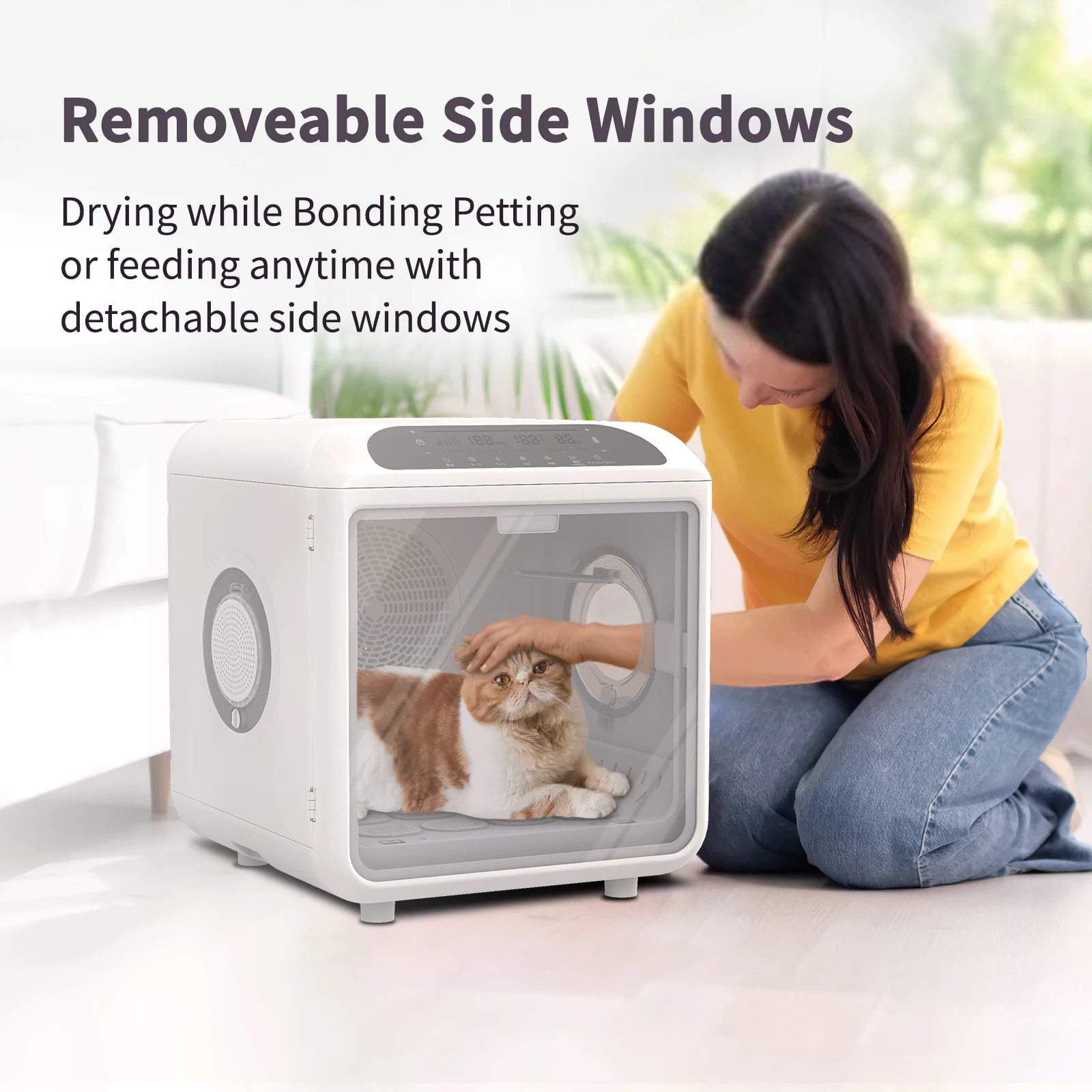 GlowMart  Touch Screen Quiet 72L UV Negative Ions Temperature Control Drying Pet Fur Dryer Box for Cat Small Dog Automatic Pet H