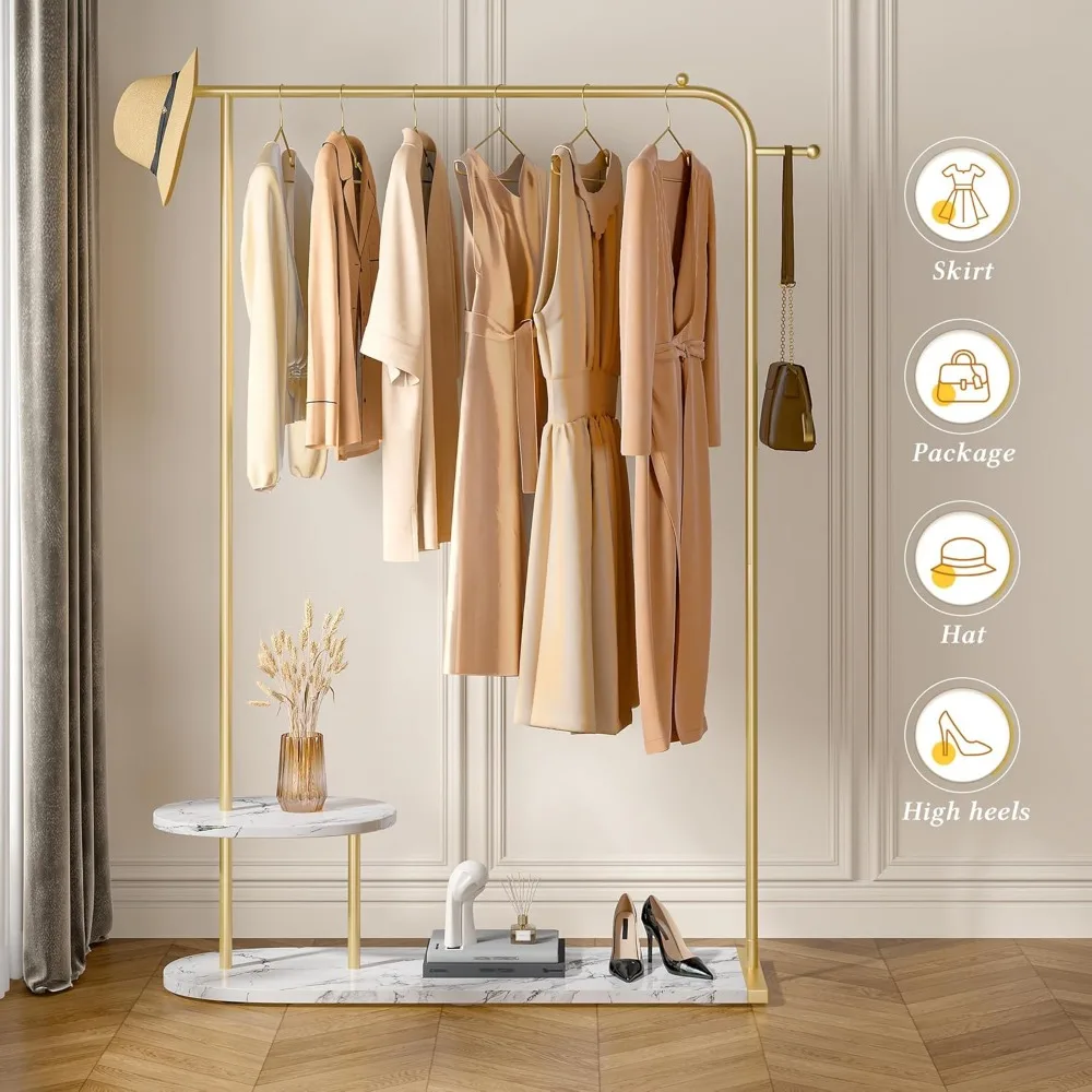 رف ملابس ذهبي حديث عالي 67.3 بوصة مع مساحة تخزين من طبقتين لعرض البوتيك #3