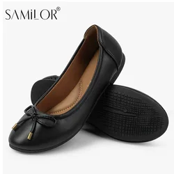 Samilor Bowtie Slip On Footwear TPR Bottom Chaussures Women‘s Daily Ballet Flats Sheep Suede Flat  Low Heel Shoes