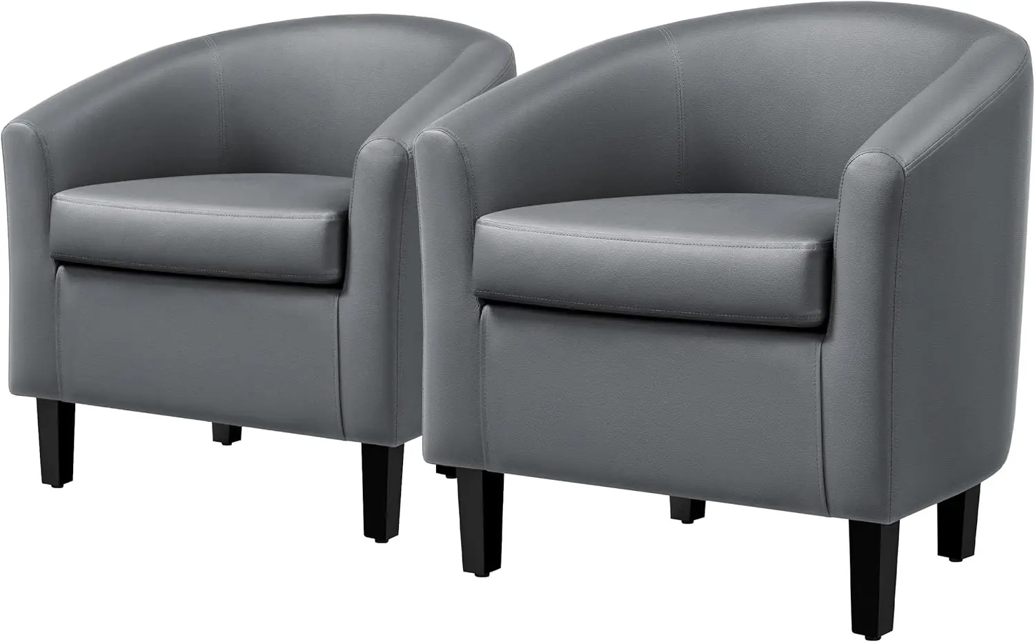 

TLeather Accent Chair, Modern and Comfy Faux Leather Barrel Chair, Upholstered Club Chair with Wooden Legs, Gray, 2PCS
