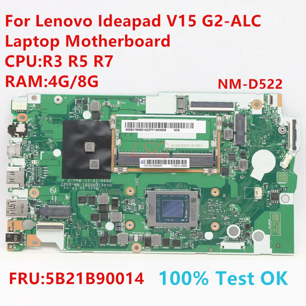 NM-D522 For Lenovo Ideapad V15 G2-ALC Laptop Motherboard With CPU:R3 R5 R7 FRU:5B21B90014 100% Test OK